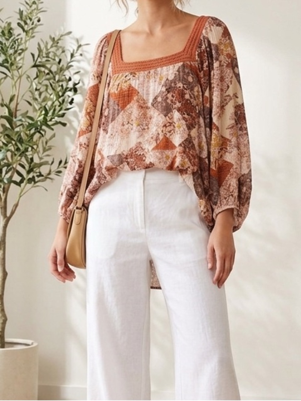 Floral Boho Blouse with Earthy Tones